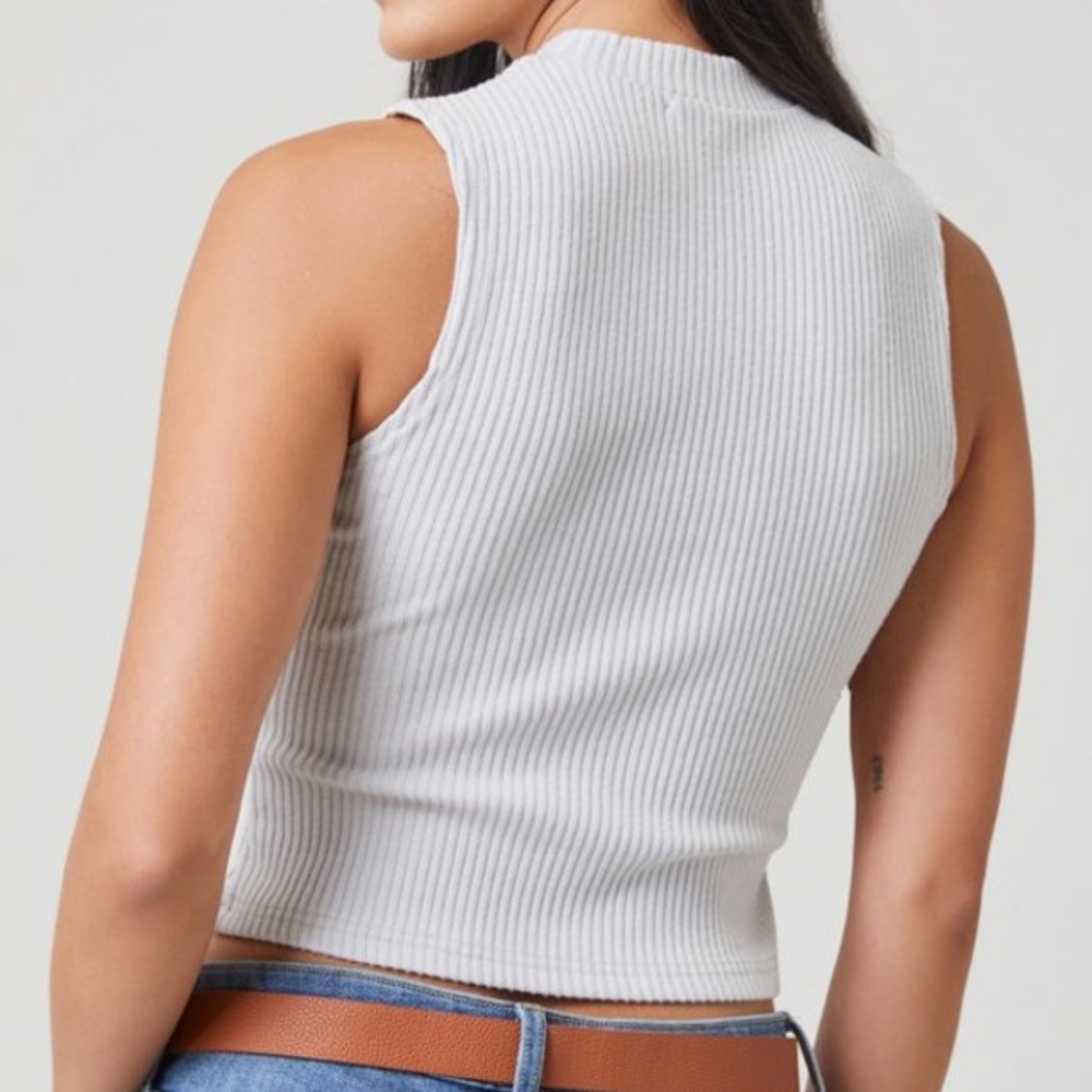 Francesca’s Icy Blue Ribbed Mock Neck Ribbed Tank Top | Large - Picture 2 of 8